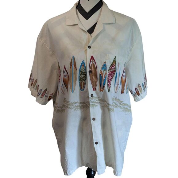 Ky's Made in Hawaii Surfboard Print Aloha Shirt Men's XL 100% Cotton - Picture 2 of 5